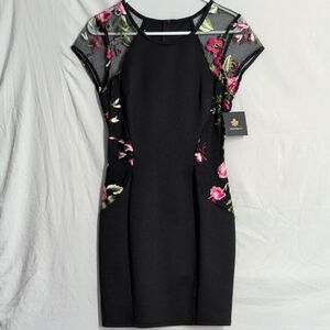 Chic Black Dress with Pink Floral Accents